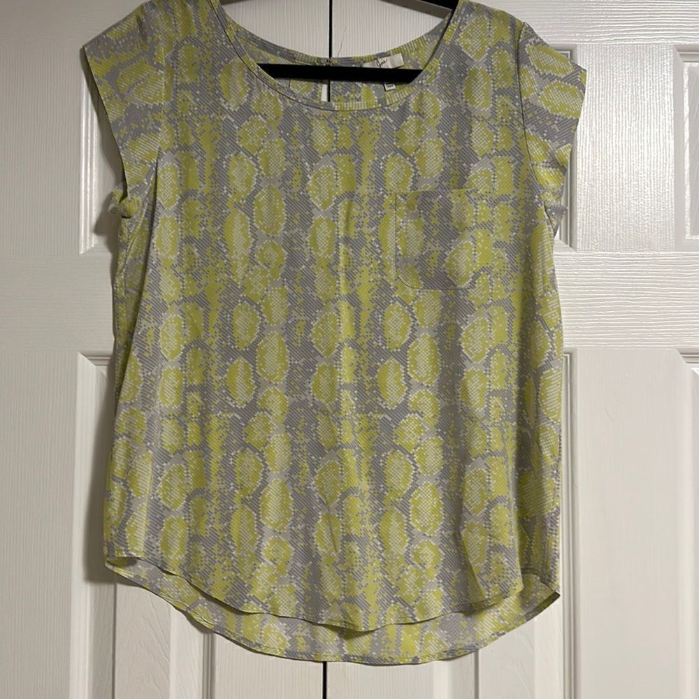 JOIE Women’s Grey & Green Geometric Print Short-sleeve Blouse Size S